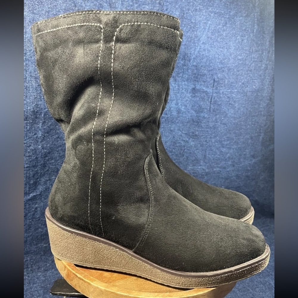 Seventh Avenue Black Suede Sherpa Lined Wedge Boots Size 38